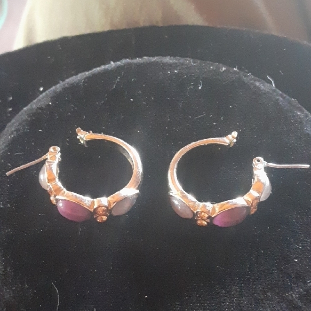 Elegant Gold Tone Hoop Earrings with Purple Stone Accents